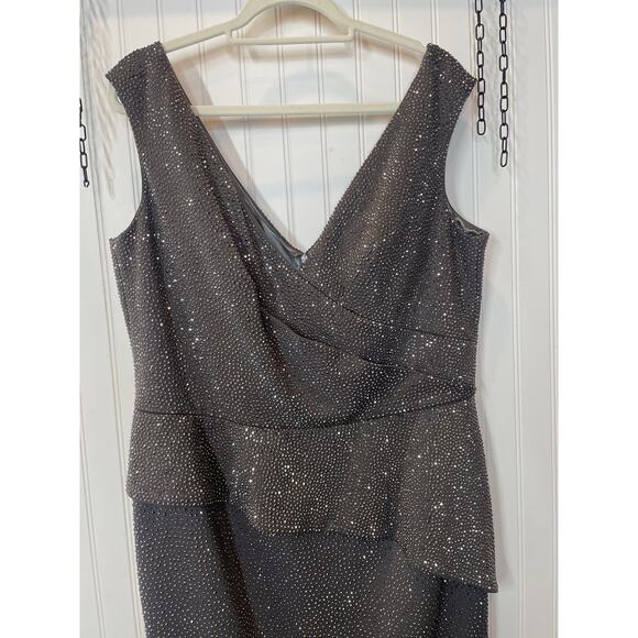 Montage by Mon Cheri M536 Charcoal Beaded Peplum Evening Gown Plus Size 16 - Picture 3 of 10